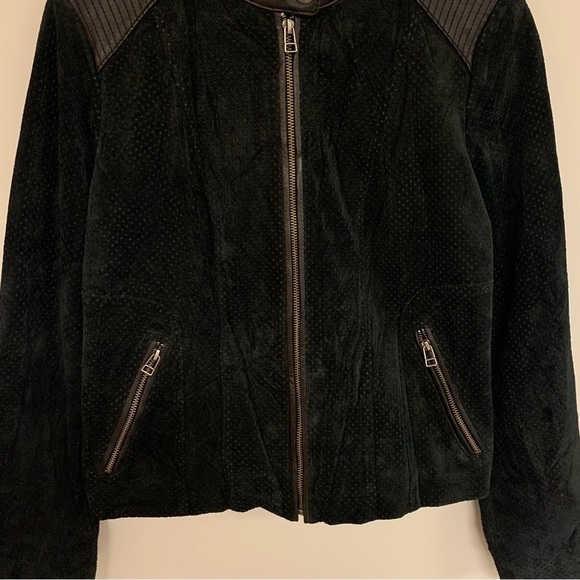 Black Rivet Moto Jacket Women's Size Medium Black Suede‎ Leather  Perforated - Picture 7 of 11